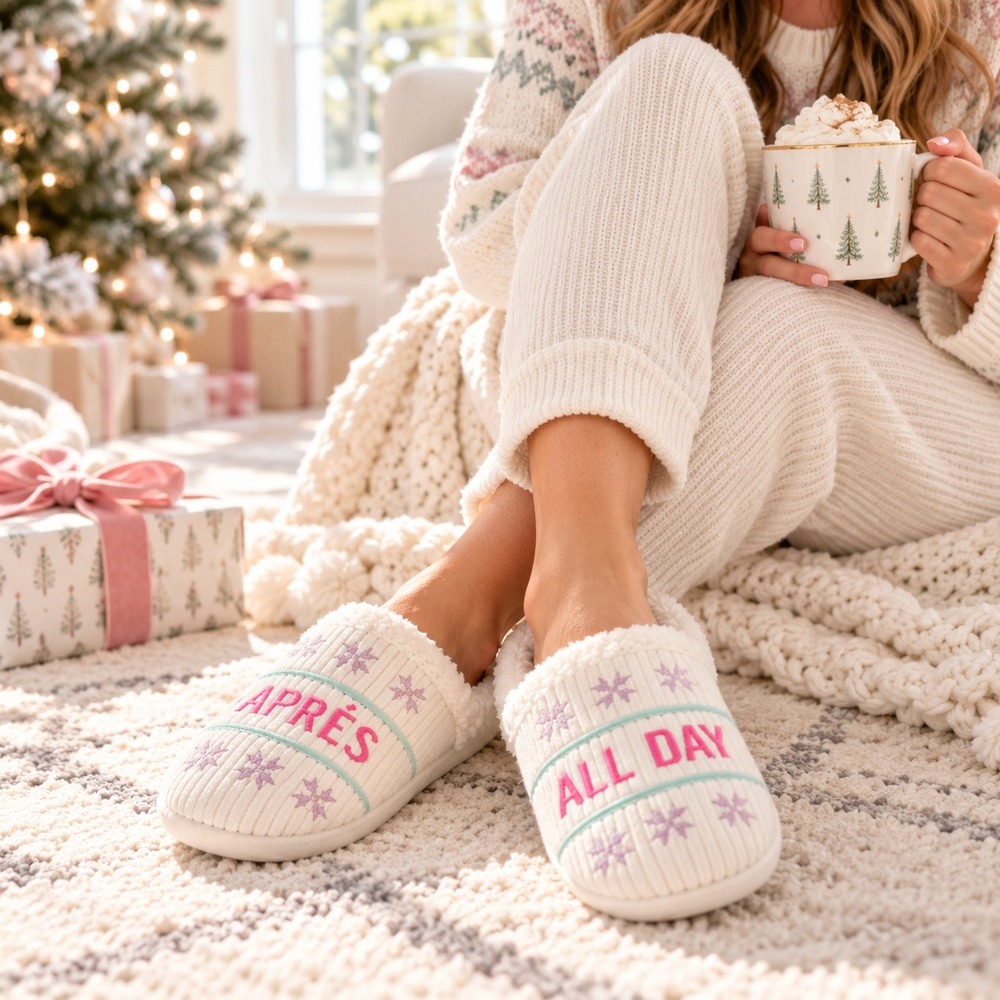 Wild Fable Womens Apres All Day Snowflake Corduroy Sherpa Slippers Cream M 7/8